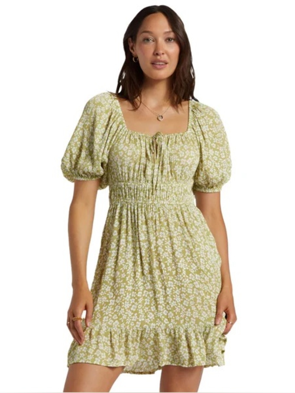 Billabong XS Floral Babydoll Mini Dress Cottagecore Puff Sleeve Boho